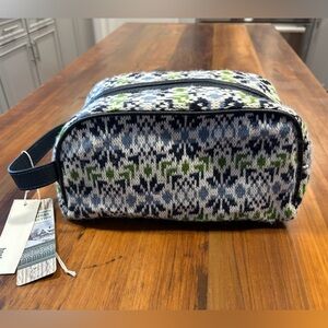 Bonfanti Borse Italian Navy & Green patterned wool toiletry travel bag NWT